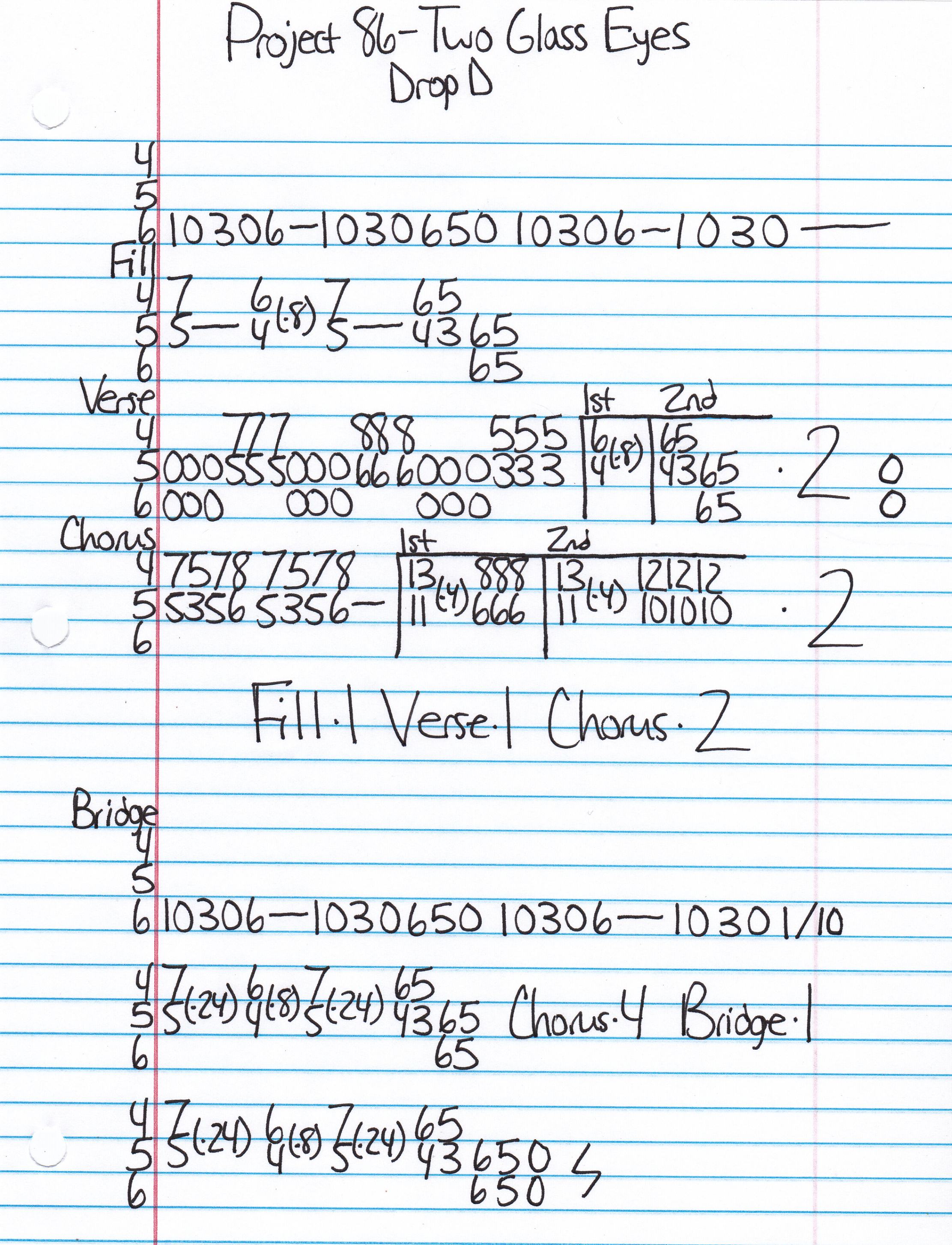 High quality guitar tab for Two Glass Eyes by Project 86 off of the album Picket Fence Cartel. ***Complete and accurate guitar tab!***